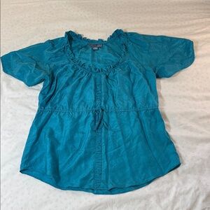 Anthropologie Lil Teal Ruffle Silk Blouse size 4